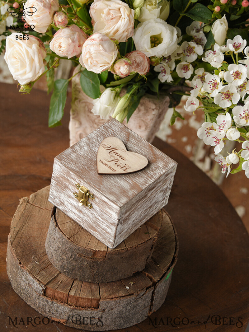 Handmade Rustic Glam Wedding Ring Box: Personalized, Velvet Luxury for Your Wedding Bands-0