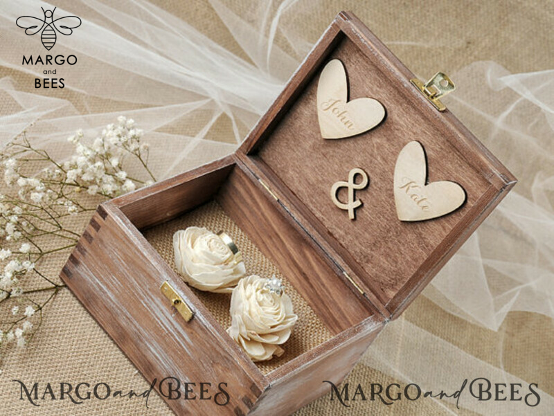 Customizable Wood Wedding Ring Box with Real Flowers in Resin - Perfect for 2 or 3 Rustic Wedding Rings-0
