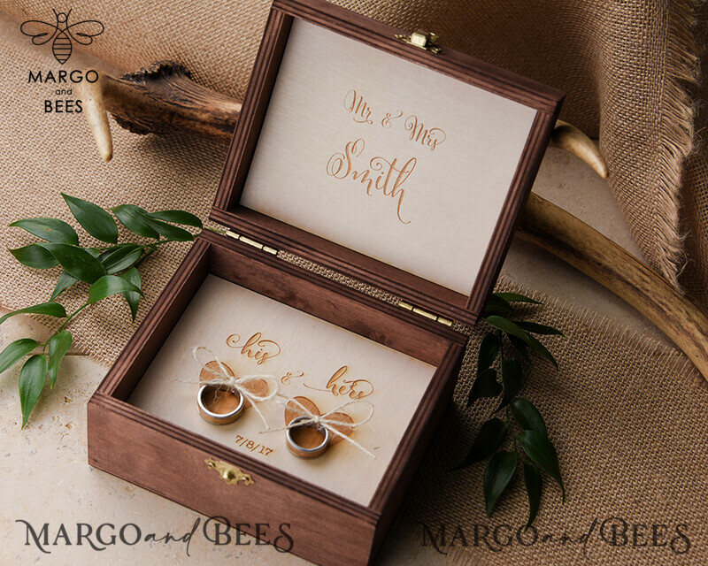 Personalised Rustic Wedding Ring Box with Engraved Design and Real Flowers in Epoxy for Luxury Ceremony-4