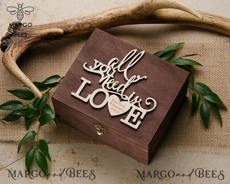 Personalised Rustic Wedding Ring Box with Engraved Design and Real Flowers in Epoxy for Luxury Ceremony-0