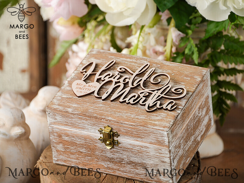 wood wedding ring box  • rustic wedding rings box • real flowers in resin luxury ring box-1