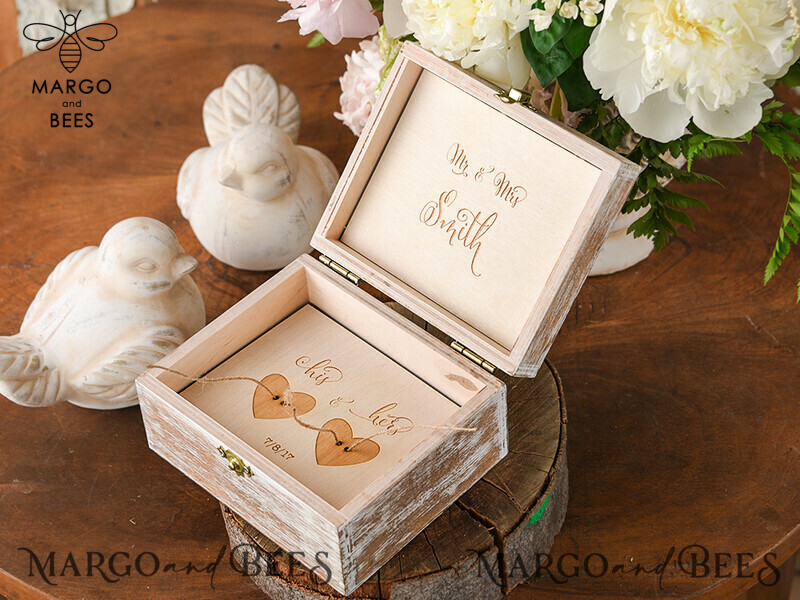 wood wedding ring box  • rustic wedding rings box • real flowers in resin luxury ring box-3