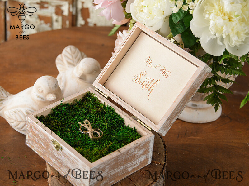 wood wedding ring box  • rustic wedding rings box • real flowers in resin luxury ring box-8