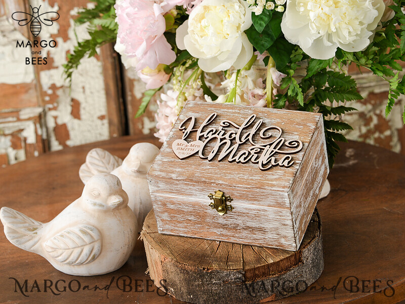 Personalized Handmade Wedding Ring Box: Real Flowers and Wood Luxury Ring Bearer Box-0