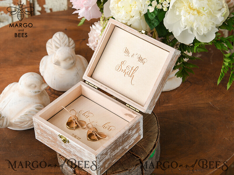 wooden wedding ring box  • rustic ring bearer box • real flowers in resin luxury ring box-8
