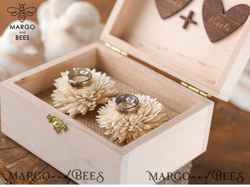 wood wedding ring box  • rustic wedding rings box • real flowers in resin luxury ring box-6