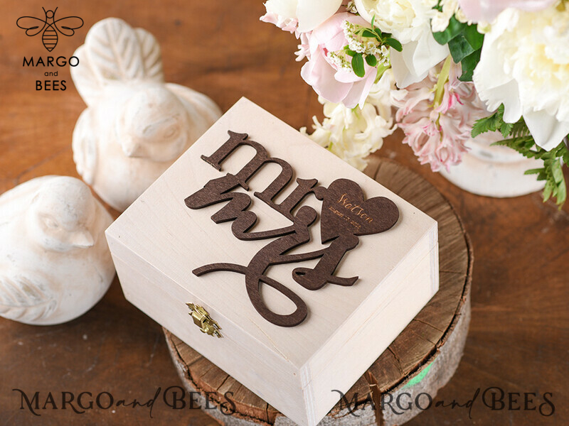 wood wedding ring box  • rustic wedding rings box • real flowers in resin luxury ring box-0