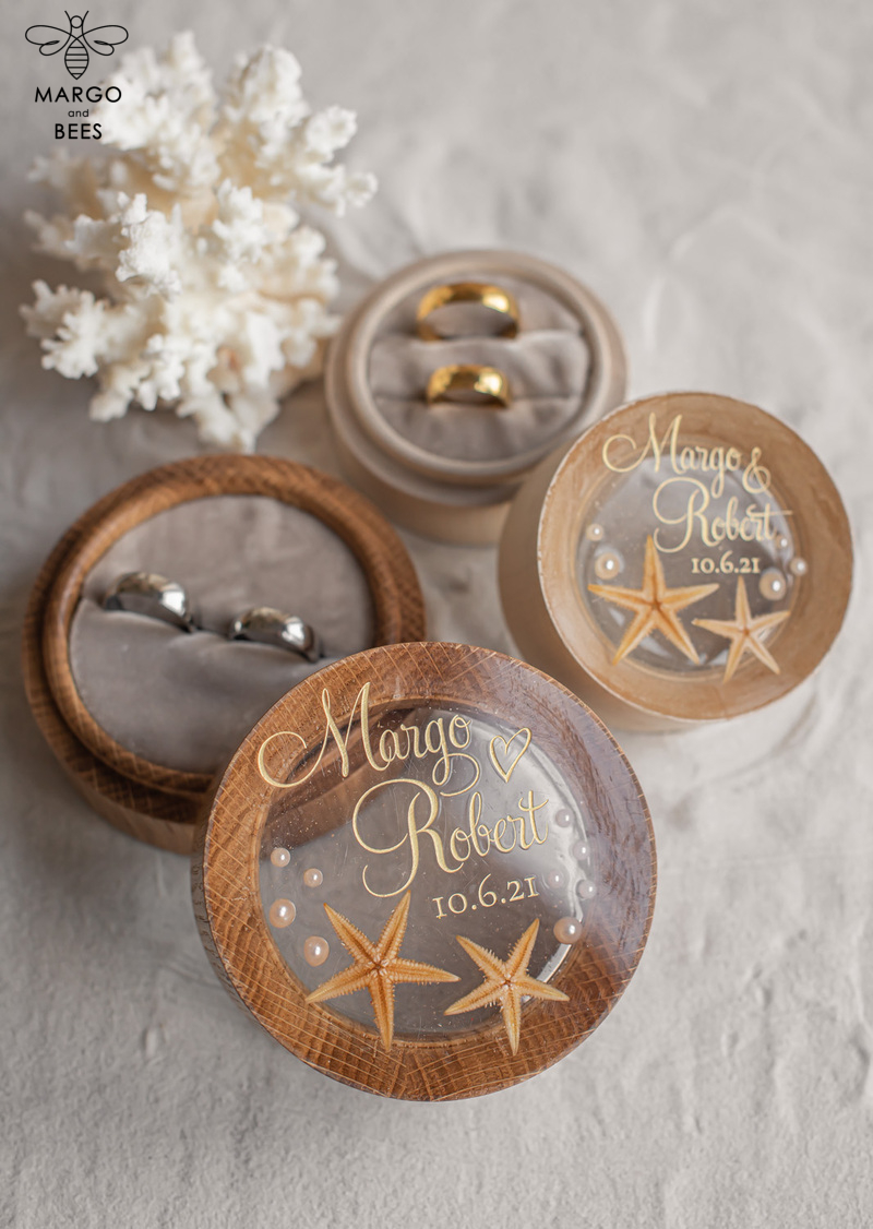 wedding beach ring Box, engraved wedding ring box  • personalised rustic ring box • real Starfish luxury ring box-10
