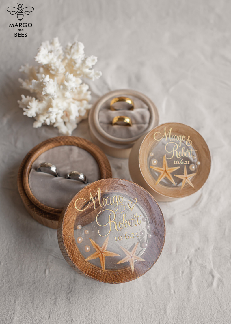 wedding beach ring Box, engraved wedding ring box  • personalised rustic ring box • real Starfish luxury ring box-11