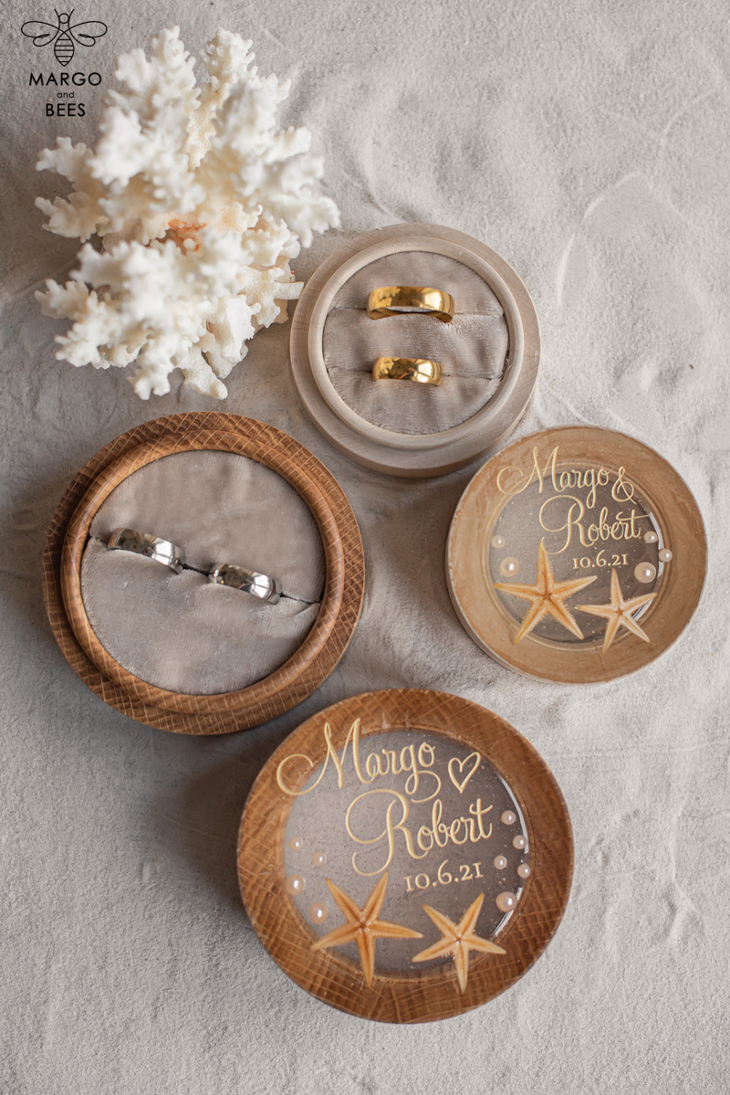 wedding beach ring Box, engraved wedding ring box  • personalised rustic ring box • real Starfish luxury ring box-12