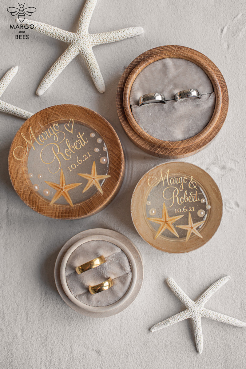 wedding beach ring Box, engraved wedding ring box  • personalised rustic ring box • real Starfish luxury ring box-13