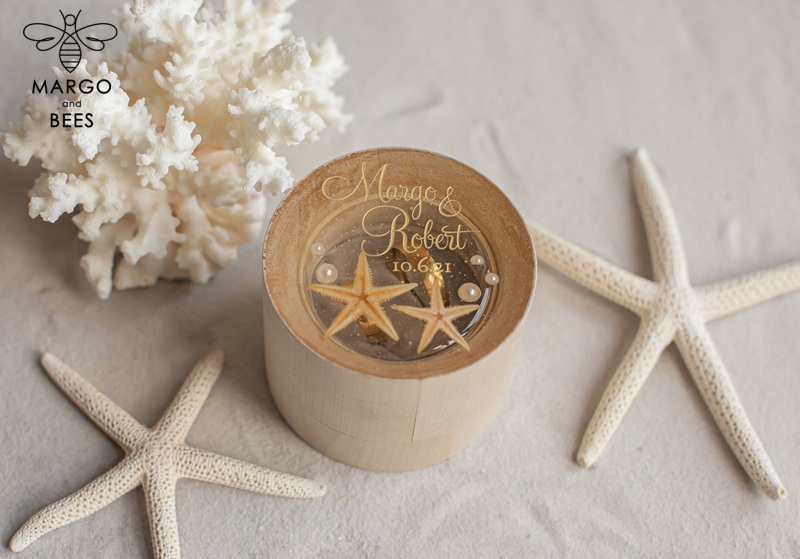 wedding beach ring Box, engraved wedding ring box  • personalised rustic ring box • real Starfish luxury ring box-17
