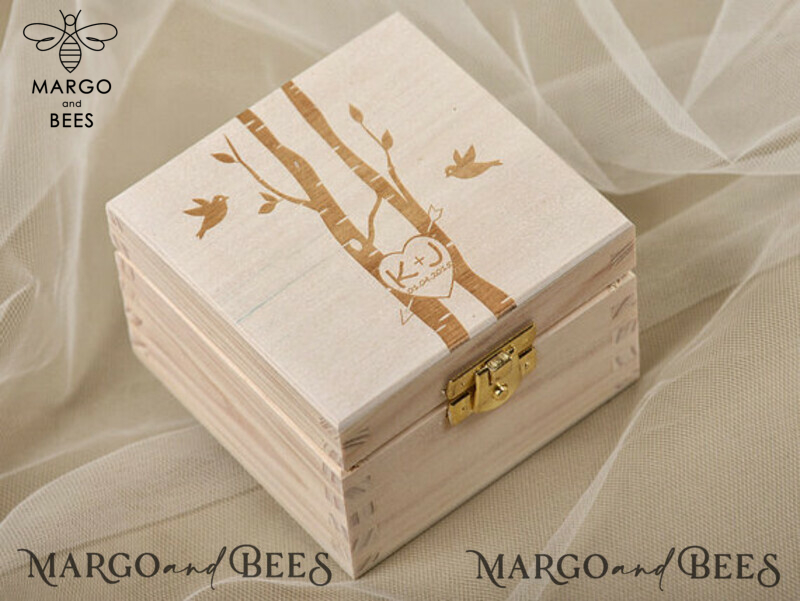 Personalized Wooden Wedding Ring Box with Real Flowers in Resin: A Rustic and Luxurious Ring Bearer Box for Your Wedding Bands-1