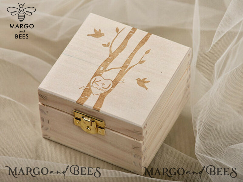 Personalized Wooden Wedding Ring Box with Real Flowers in Resin: A Rustic and Luxurious Ring Bearer Box for Your Wedding Bands-0