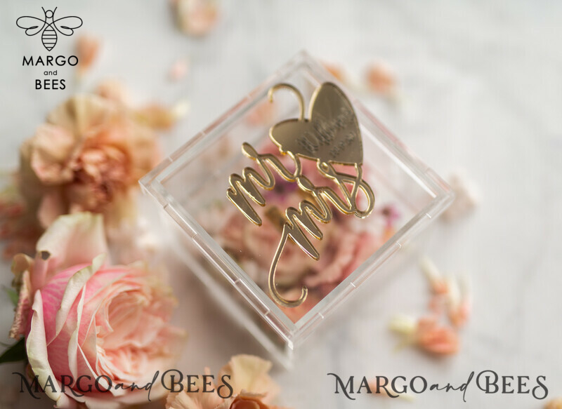 Clear Acryl wedding bearers, Gold glam wedding ring box  • handmade ring bearer box • Mirror Gold luxury ring box-0