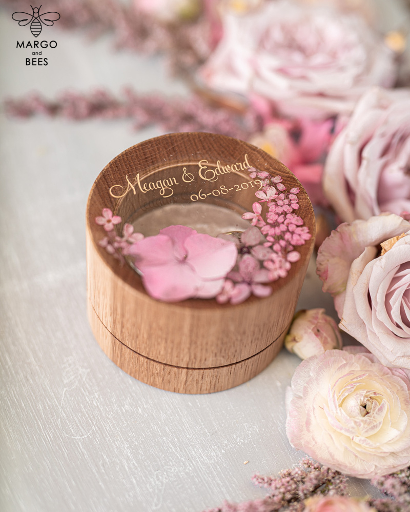 Handmade wedding ring box • Real Flowers ring bearer box • wood luxury ring box-17