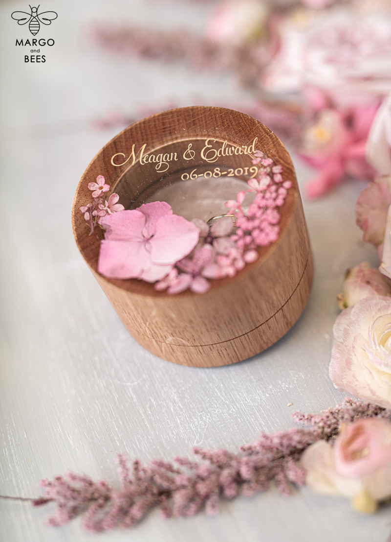 Handmade wedding ring box • Real Flowers ring bearer box • wood luxury ring box-19