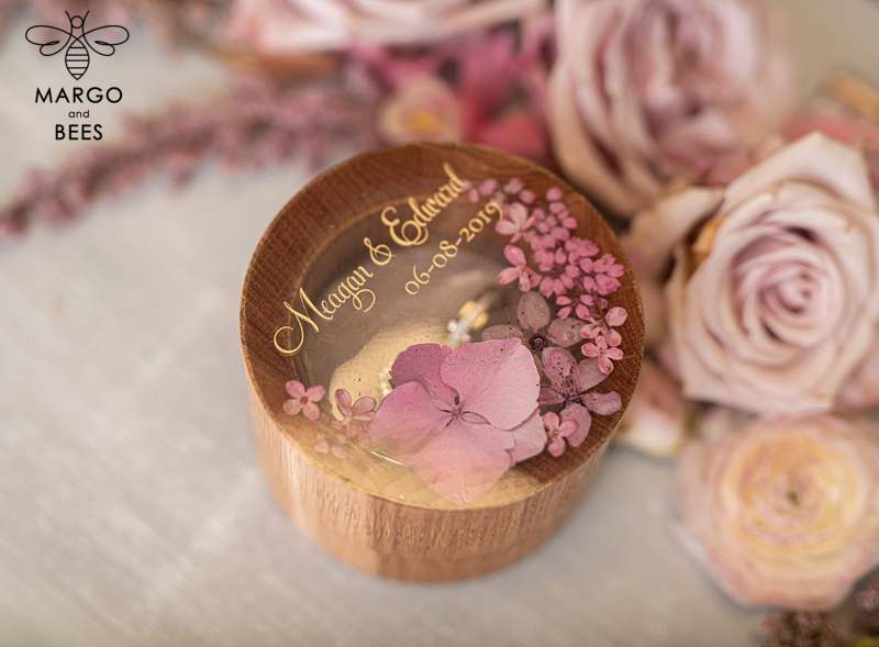 Handmade wedding ring box • Real Flowers ring bearer box • wood luxury ring box-2