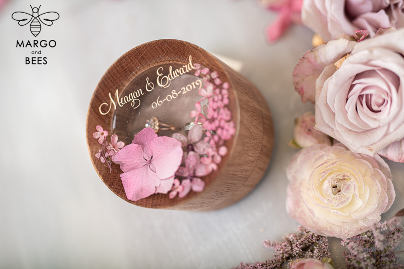 Handmade wedding ring box • Real Flowers ring bearer box • wood luxury ring box-21