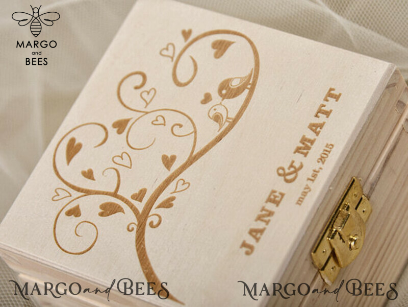 wood wedding ring box  • rustic wedding rings box • real flowers in resin luxury ring box-1
