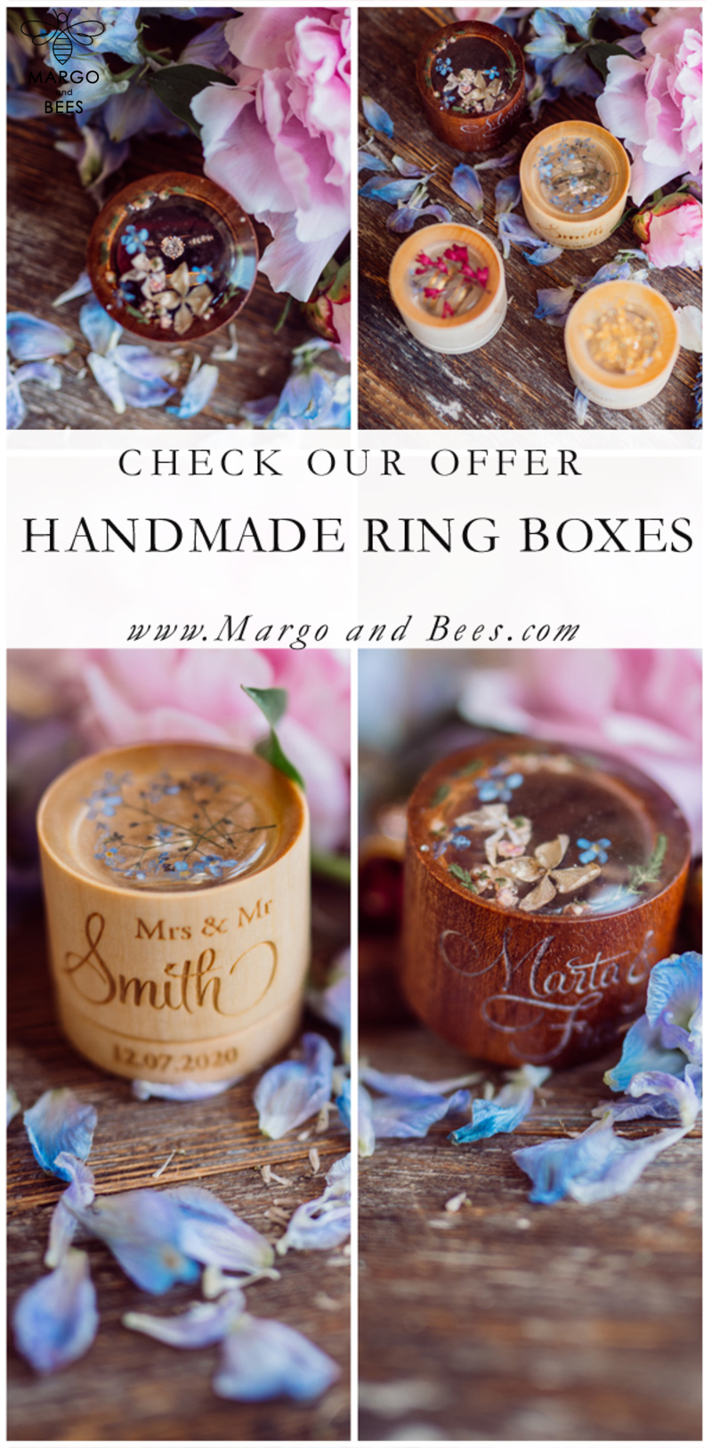 Handmade wedding ring box • Real Flowers ring bearer box • wood luxury ring box-11