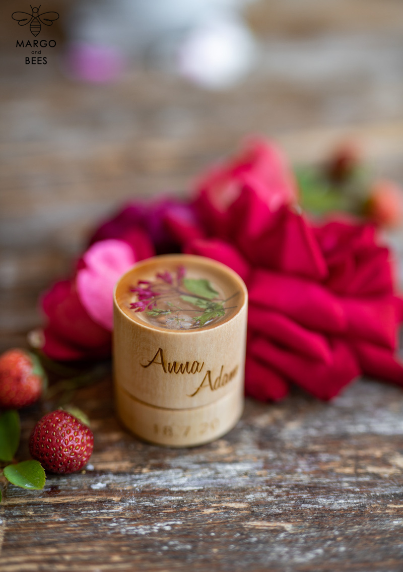 engraved wedding ring box  • personalised rustic ring box • real flowers in epoxy luxury ring box-10