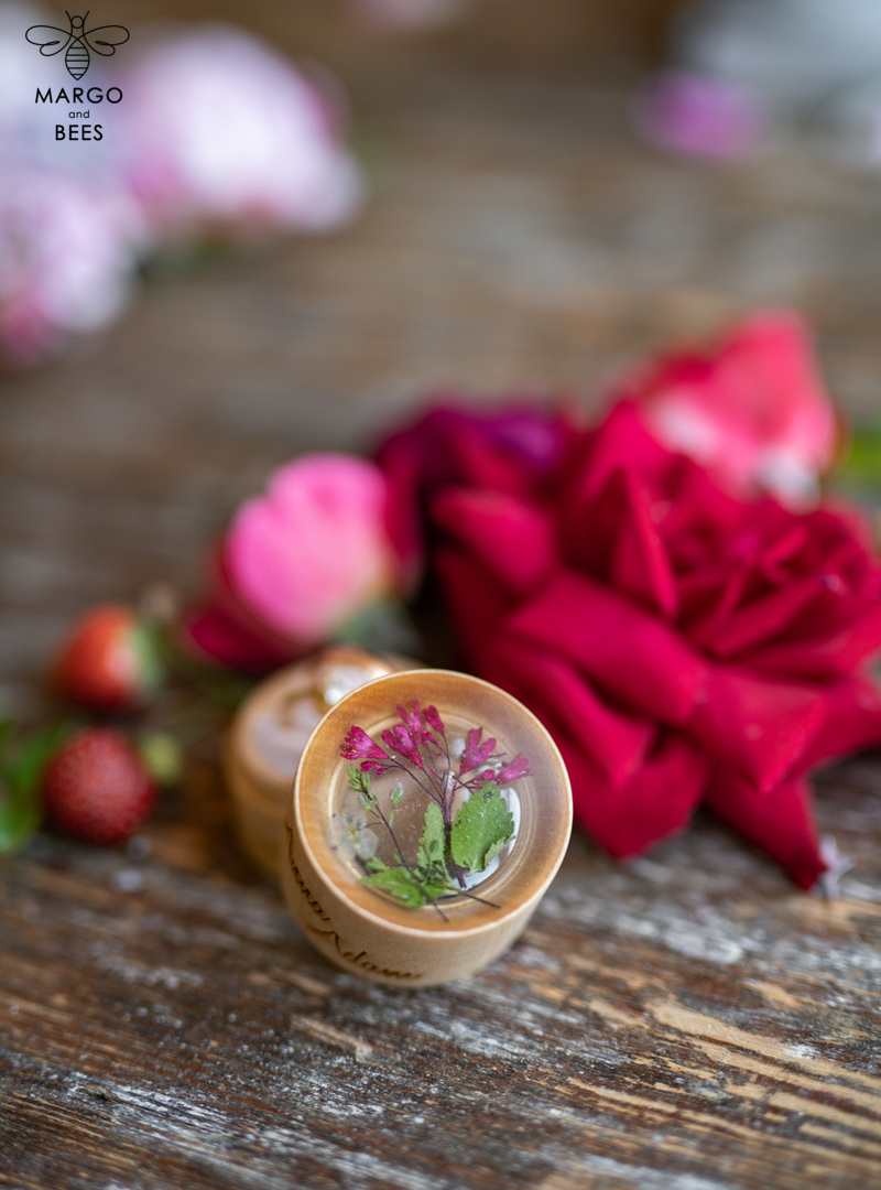 engraved wedding ring box  • personalised rustic ring box • real flowers in epoxy luxury ring box-11
