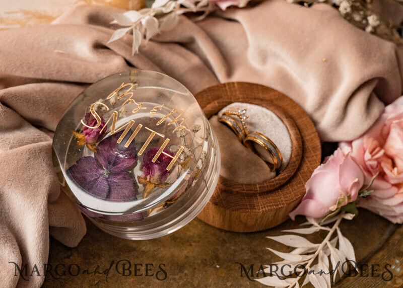 Epoxy resin & wood wedding ring box for ceremony, Boho Epoxy Wedding Ring Boxes-11