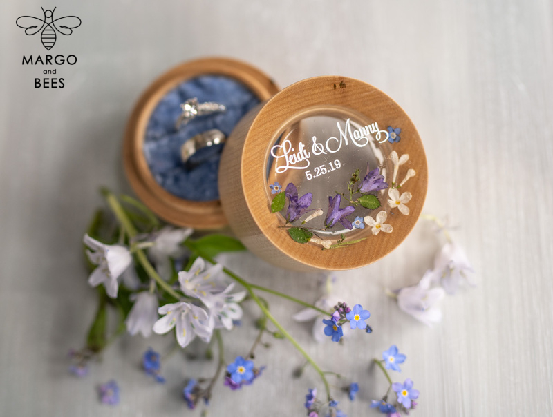 wooden wedding ring box  • rustic ring bearer box • real flowers in resin luxury ring box-6