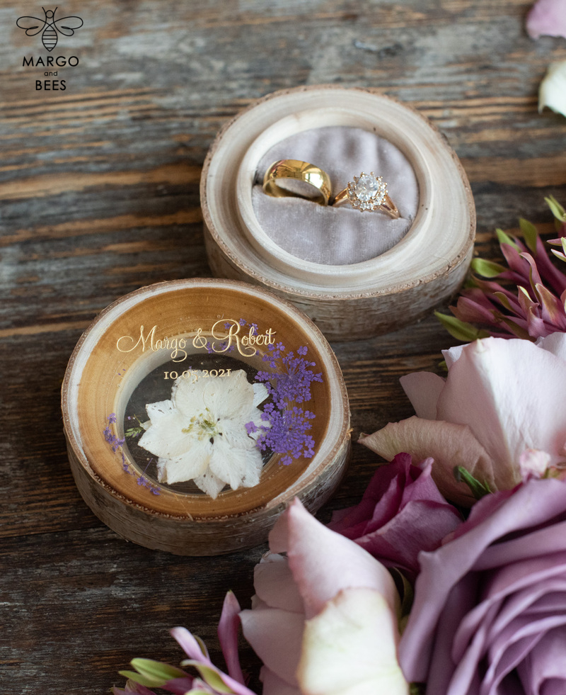 engraved wedding ring box  • personalised rustic ring box • real flowers in epoxy luxury ring box-4