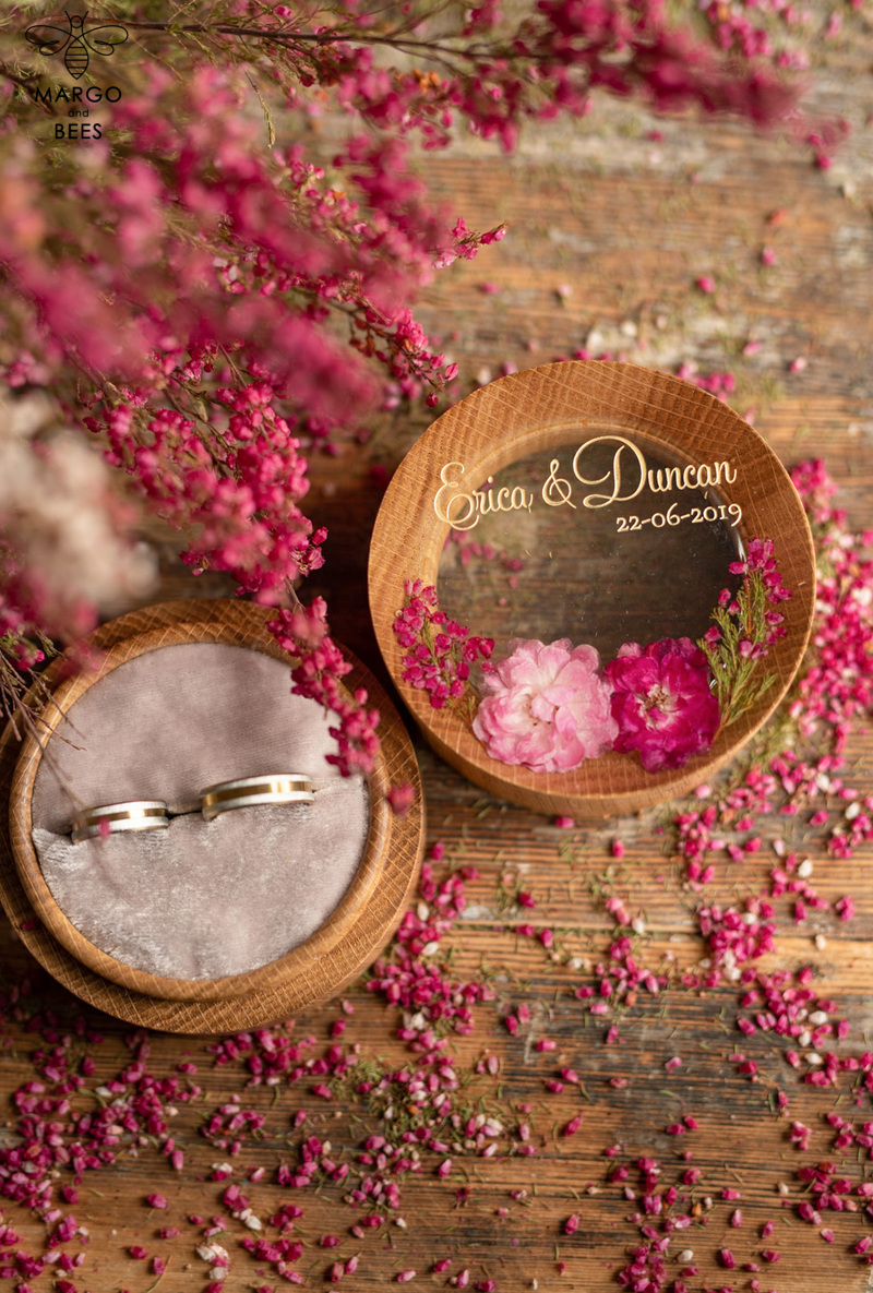 Handmade wedding ring box • Real Flowers ring bearer box • wood luxury ring box-0