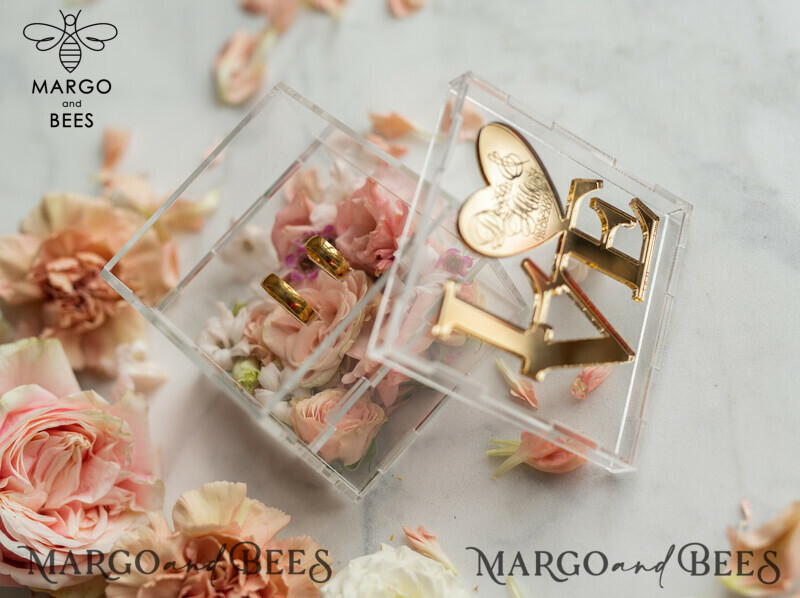 Handcrafted Rustic Glam Gold Love Wedding Ring Box: Clear Transparent Luxury for a Touch of Elegance-8