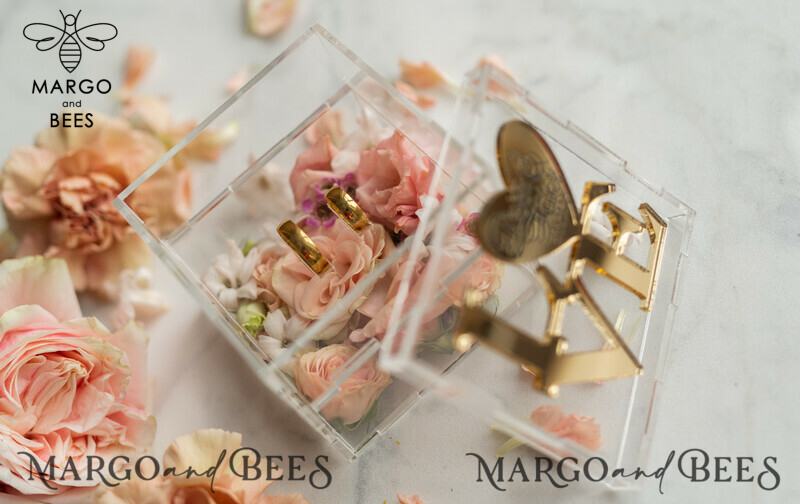 Gold Love wedding Box, rustic glam wedding ring box  • handmade ring bearer box • Clear Transparent luxury ring box-12