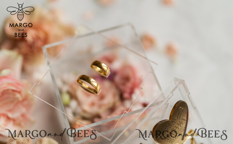 Gold Love wedding Box, rustic glam wedding ring box  • handmade ring bearer box • Clear Transparent luxury ring box-13