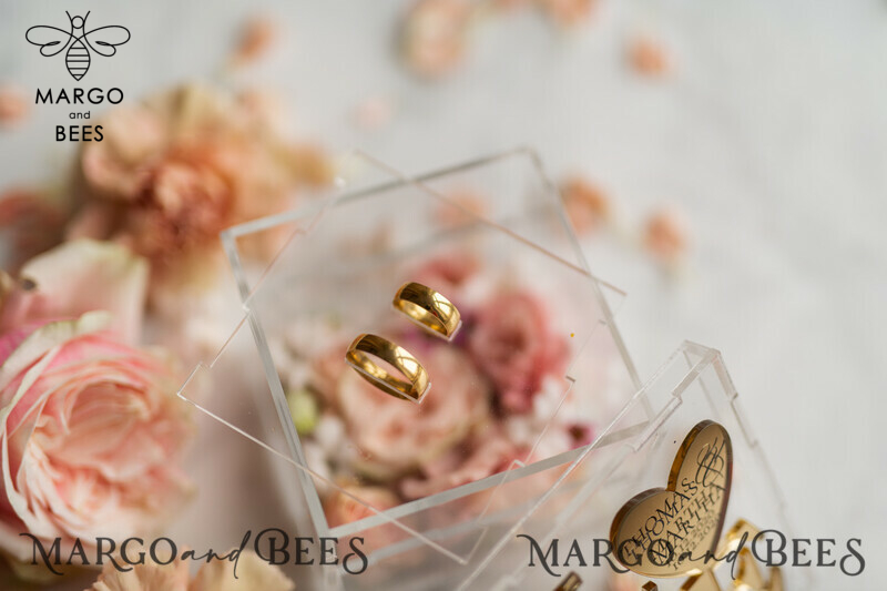 Handcrafted Rustic Glam Gold Love Wedding Ring Box: Clear Transparent Luxury for a Touch of Elegance-14