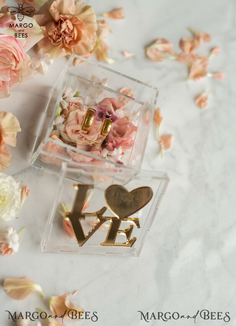 Gold Love wedding Box, rustic glam wedding ring box  • handmade ring bearer box • Clear Transparent luxury ring box-2