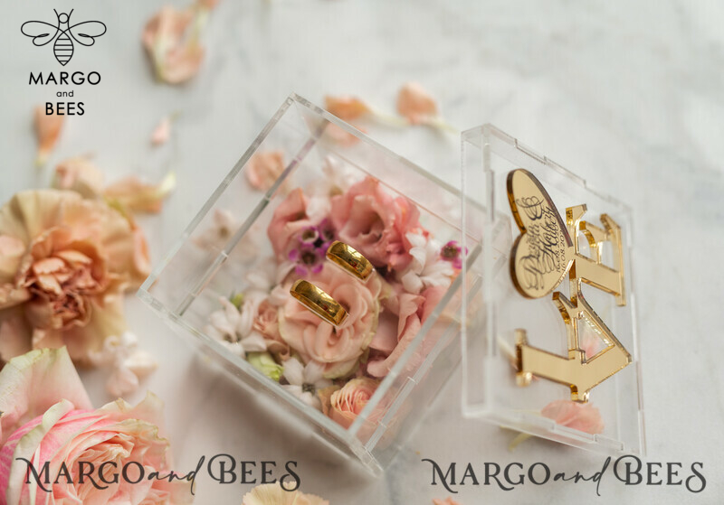 Handcrafted Rustic Glam Gold Love Wedding Ring Box: Clear Transparent Luxury for a Touch of Elegance-3