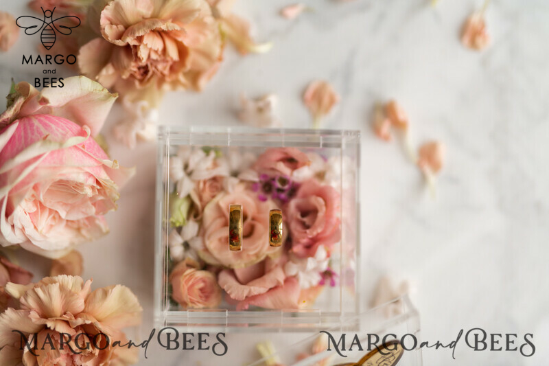 Gold Love wedding Box, rustic glam wedding ring box  • handmade ring bearer box • Clear Transparent luxury ring box-6