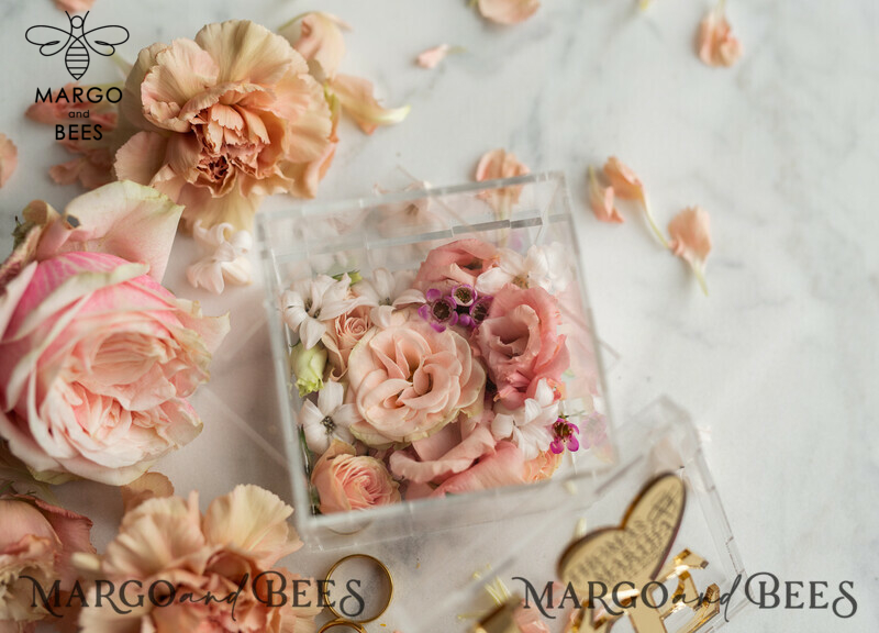 Gold Love wedding Box, rustic glam wedding ring box  • handmade ring bearer box • Clear Transparent luxury ring box-7