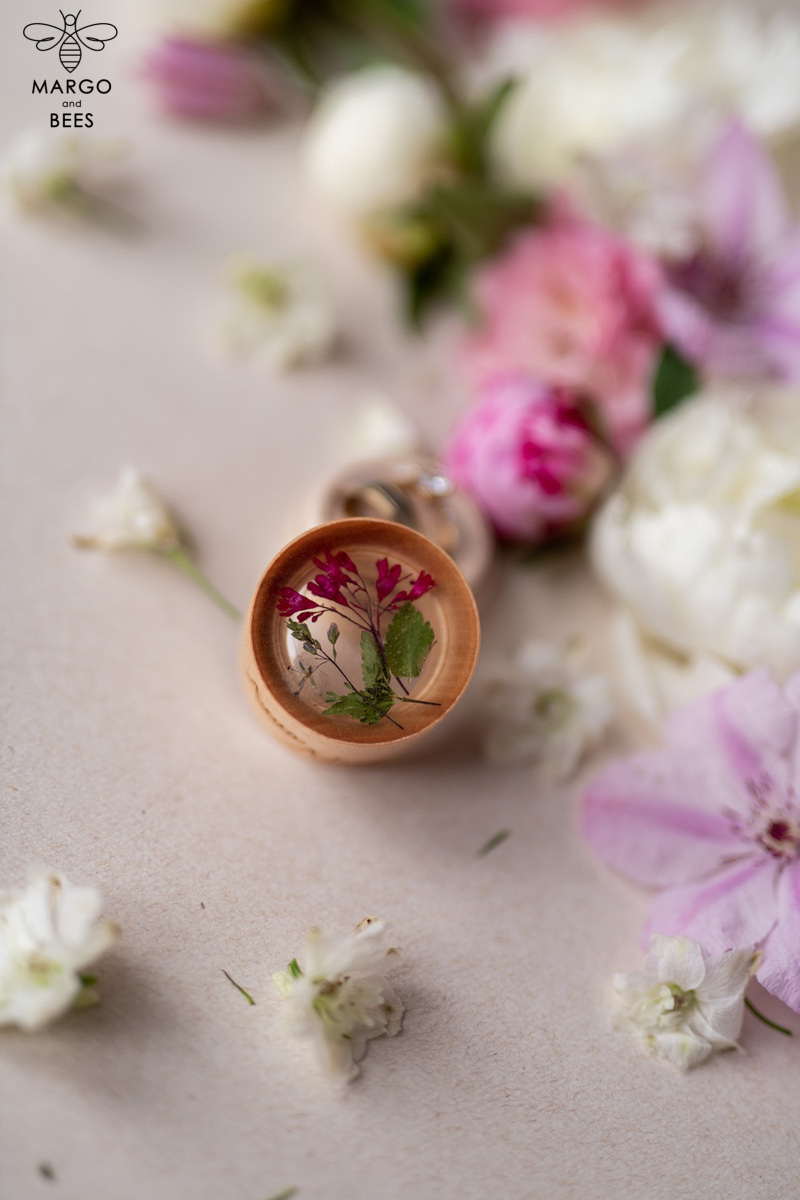 Handmade wedding ring box • Real Flowers ring bearer box • wood luxury ring box-13