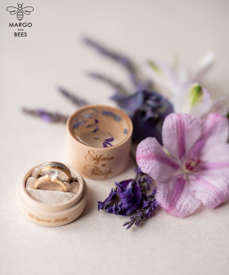 Handmade wedding ring box • Real Flowers ring bearer box • wood luxury ring box-5