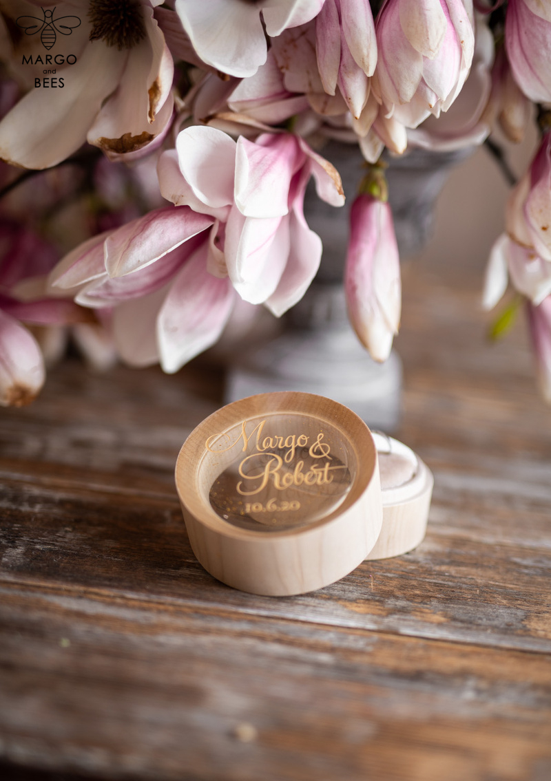 wood wedding ring box  • rustic wedding rings box • real flowers in resin luxury ring box-2