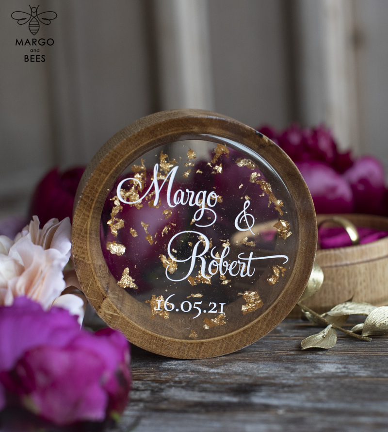 engraved wedding ring box  • personalised rustic ring box • real flowers in epoxy luxury ring box-2
