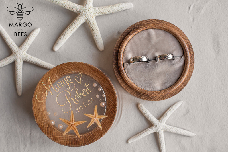 Beach wedding ring  bearers, Handmade wedding ring box • Real Starfish ring bearer box • wood luxury ring box-11