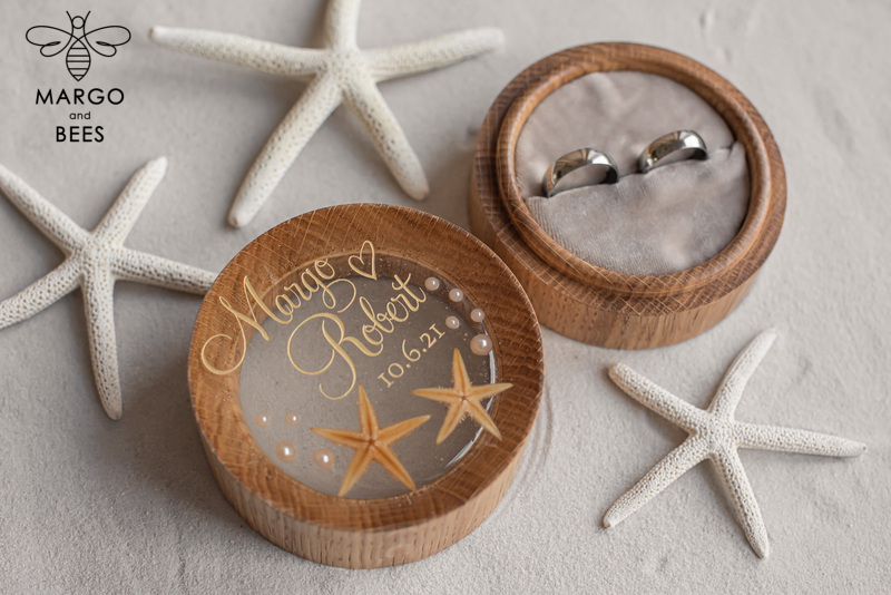 Beach wedding ring  bearers, Handmade wedding ring box • Real Starfish ring bearer box • wood luxury ring box-12