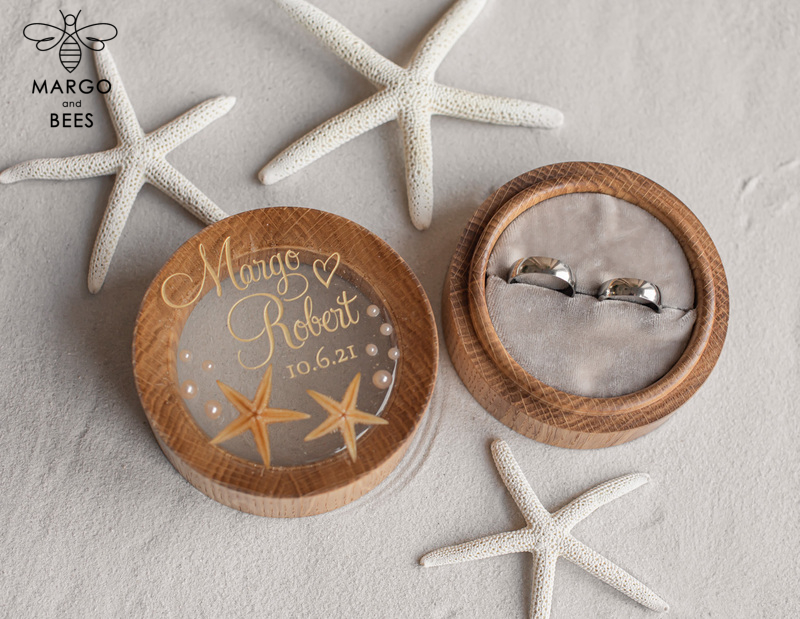 Beach wedding ring  bearers, Handmade wedding ring box • Real Starfish ring bearer box • wood luxury ring box-14