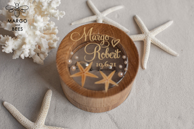 Beach wedding ring  bearers, Handmade wedding ring box • Real Starfish ring bearer box • wood luxury ring box-17