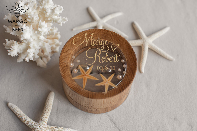 Beach wedding ring  bearers, Handmade wedding ring box • Real Starfish ring bearer box • wood luxury ring box-18