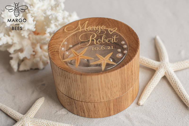 Beach wedding ring  bearers, Handmade wedding ring box • Real Starfish ring bearer box • wood luxury ring box-2