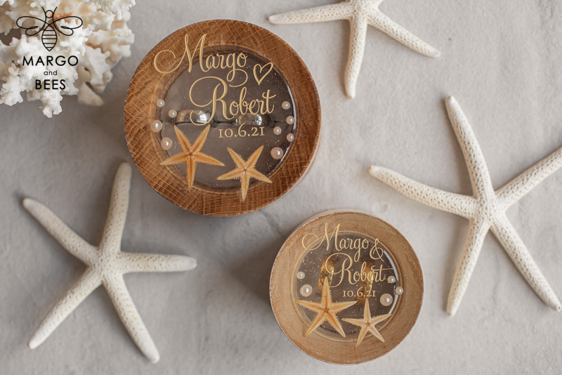 Beach wedding ring  bearers, Handmade wedding ring box • Real Starfish ring bearer box • wood luxury ring box-20